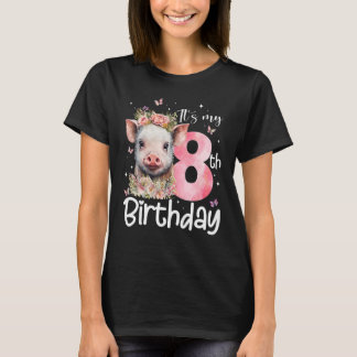 8e verjaardag meisjes varken bloemenkroon 8 jaar o t-shirt