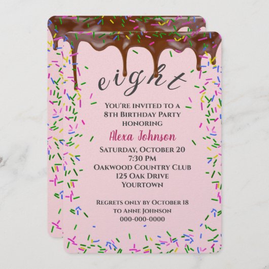 8e verjaardag met chocolade ijsjes en sprenkels kaart (Voorkant / Achterkant)