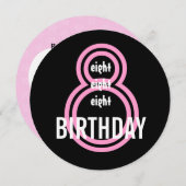 8e verjaardag Moderne roze en zwarte W689B3 Kaart (Voorkant / Achterkant)