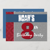 8e verjaardag moderne versie voor im Blue Red Silv Kaart (Voorkant / Achterkant)