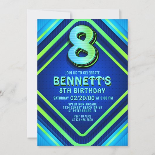 8e verjaardag Neon uitnodiging (Voorkant)