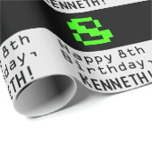 8e verjaardag - Nerdy / Geeky stijl "8" en naam Cadeaupapier (Rol Hoek)