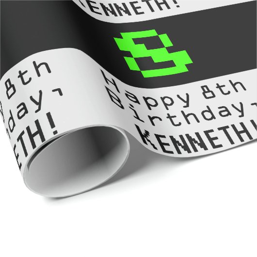 8e verjaardag - Nerdy / Geeky stijl "8" en naam Cadeaupapier (Rol Hoek)