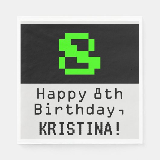 8e verjaardag - Nerdy / Geeky Style "8" en naam Servet (Voorkant)