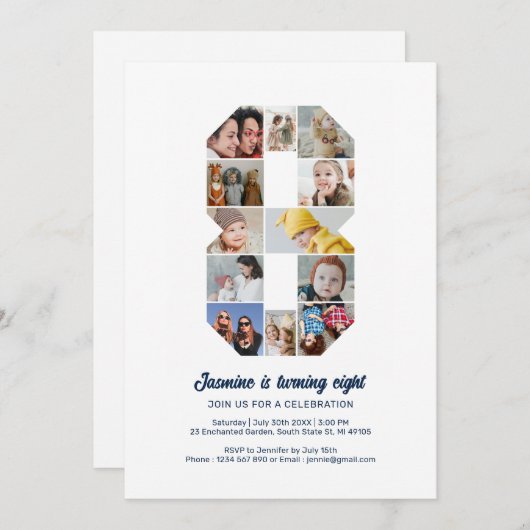 8e verjaardag nummer 8 aangepaste foto collage kaart (Voorkant / Achterkant)