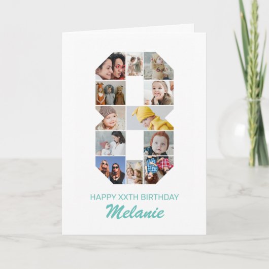 8e verjaardag nummer 8 fotocollage gepersonaliseer kaart (Voorkant)