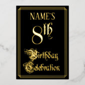 8e verjaardag Partij — Fancy Manuscript & de Naam Folie Uitnodiging (Voorkant)