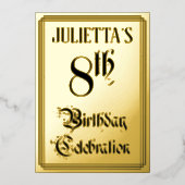 8e verjaardag Partij - Legant Manuscript + de Naam Folie Uitnodiging (Voorkant)