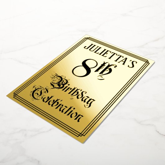 8e verjaardag Partij - Legant Manuscript + de Naam Folie Uitnodiging (Gedraaid)