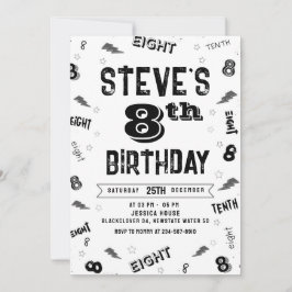 8e verjaardag Party Nummer Uitnodiging Sjabloon