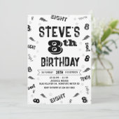 8e verjaardag Party Nummer Uitnodiging Sjabloon (Staand voorkant)