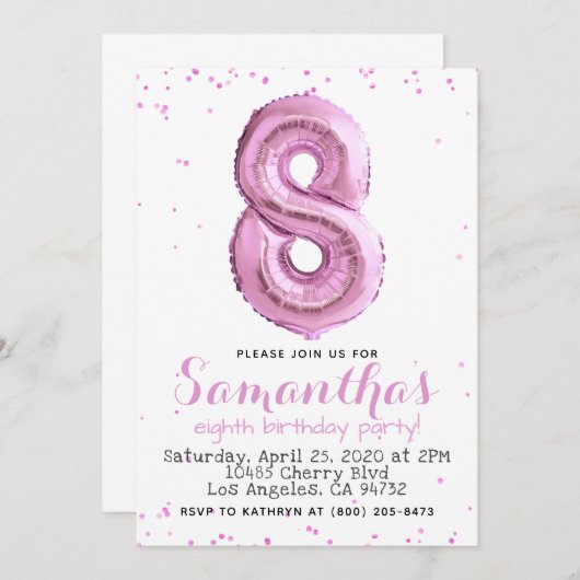 8e Verjaardag Pastel Roze Ballon Uitnodiging