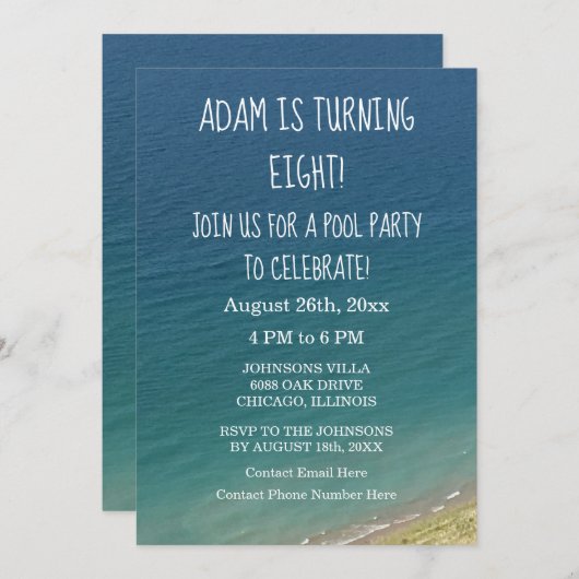 8e Verjaardag Pool Party Blue Water Seashore Beach Kaart (Voorkant / Achterkant)