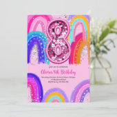 8e verjaardag Rainbow Pink Party Kaart (Staand voorkant)