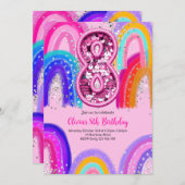 8e verjaardag Rainbow Pink Party Kaart (Voorkant / Achterkant)