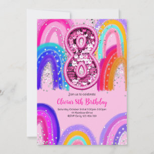 8e verjaardag Rainbow Pink Party Kaart