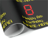 8e verjaardag: Red Digital Clock Style "8" + naam Cadeaupapier (Rol Hoek)