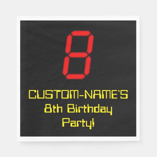 8e verjaardag: Red Digital Clock Style "8" + naam Servet (Voorkant)