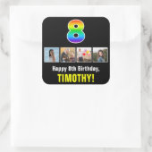 8e verjaardag: Regenboog "8"; Aangepaste foto's &  Vierkante Sticker (Tas)