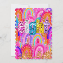 8e verjaardag regenboog pailletten bedankkaart