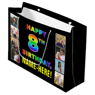 8e verjaardag: Regenboogtekst, aangepaste foto's e Groot Cadeauzakje