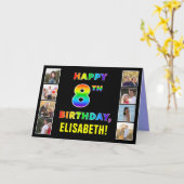 8e verjaardag: Regenboogtekst, aangepaste foto's e Kaart (Gele Bloem)