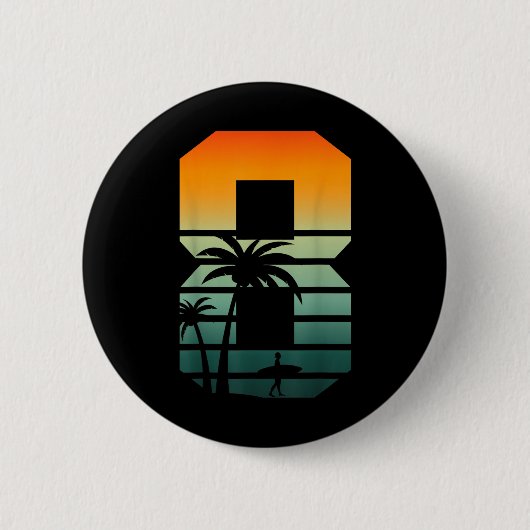 8e Verjaardag Retro Beach Zomer Thema 8 Jaar Oud Ronde Button 5,7 Cm (Voorkant)