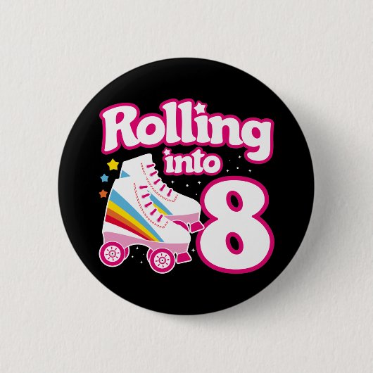 8e verjaardag rolschaatsen 8 jaar oud Schaats Ronde Button 5,7 Cm (Voorkant)