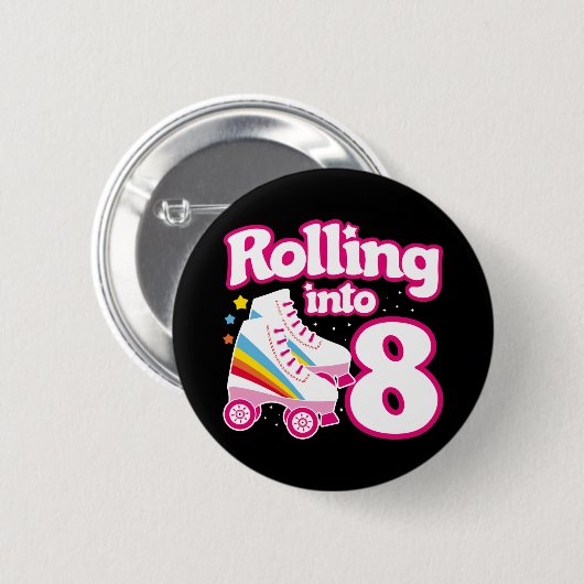 8e verjaardag rolschaatsen 8 jaar oud Schaats Ronde Button 5,7 Cm (Voorkant /achterkant)