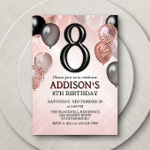 8e verjaardag Roos gouden ballonnen uitnodiging