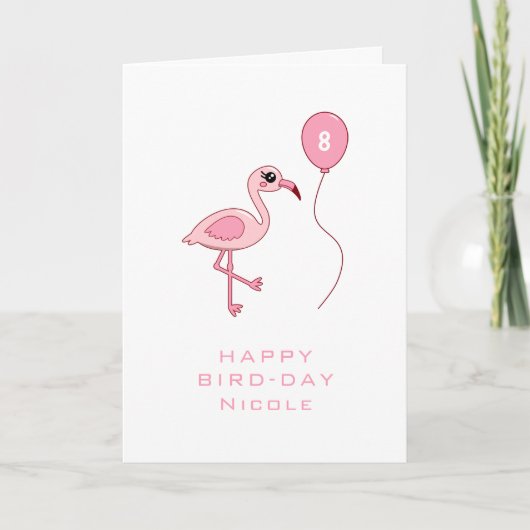 8e Verjaardag Roze Flamingo Happy Bird-day Kaart (Voorkant)
