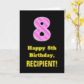 8e verjaardag: Roze strepen en hart "8" + naam Kaart (Gele Bloem)