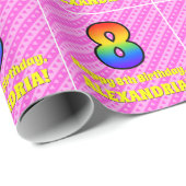 8e verjaardag: Roze stripes en harten, regenboog # Cadeaupapier (Rol Hoek)