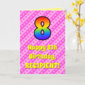 8e verjaardag: Roze stripes en harten, regenboog # Kaart (Gele Bloem)