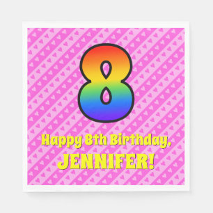 8e verjaardag: Roze stripes en harten, regenboog # Servet