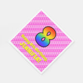 8e verjaardag: Roze stripes en harten, regenboog # Servet (Hoek)