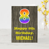 8e verjaardag: Rustic Faux Wood Kijk, regenboog "8 Kaart (Gele Bloem)