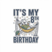 8e Verjaardag Schildpad Hangmat Vintage Gravure On Sticker (Voorkant)