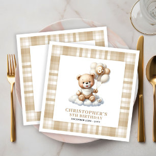 8e Verjaardag Servetten Teddybeer Gouden Ballon Th