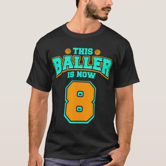 8e verjaardag Shirt voor jongens basketbal 8 jaar (Voorkant)