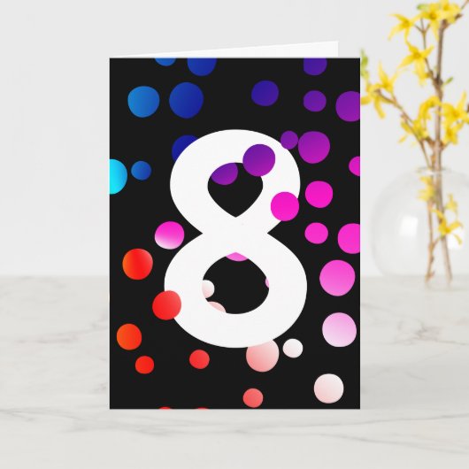 8e verjaardag Stippen regenboog op zwarte zee Kaart (Gele Bloem)