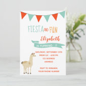 8e verjaardag uitnodiging fivesta met lama (Staand voorkant)