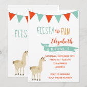 8e verjaardag uitnodiging fivesta met lama (Voorkant / Achterkant)