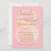 8e verjaardag Uitnodiging meisjes roze gouden hart (Voorkant)