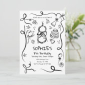 8e verjaardag uitnodiging, met de hand getekend 8e kaart (Staand voorkant)