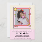 8e verjaardag uitnodiging Retro Groovy Pink Floral (Voorkant)