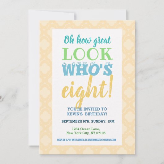 8e verjaardag Uitnodiging Tekst (Voorkant)