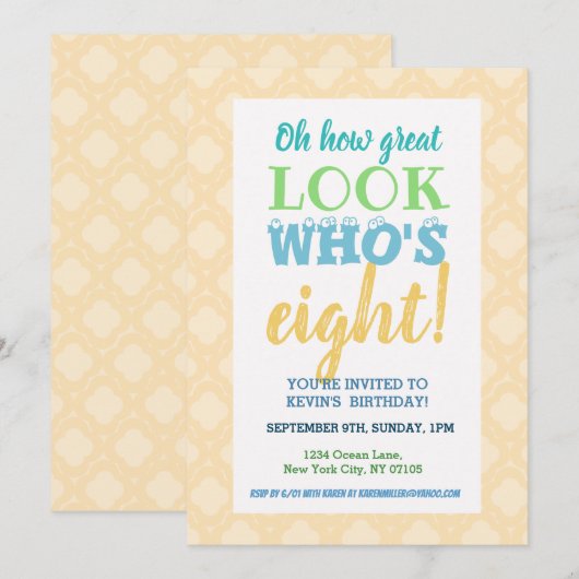 8e verjaardag Uitnodiging Tekst (Voorkant / Achterkant)