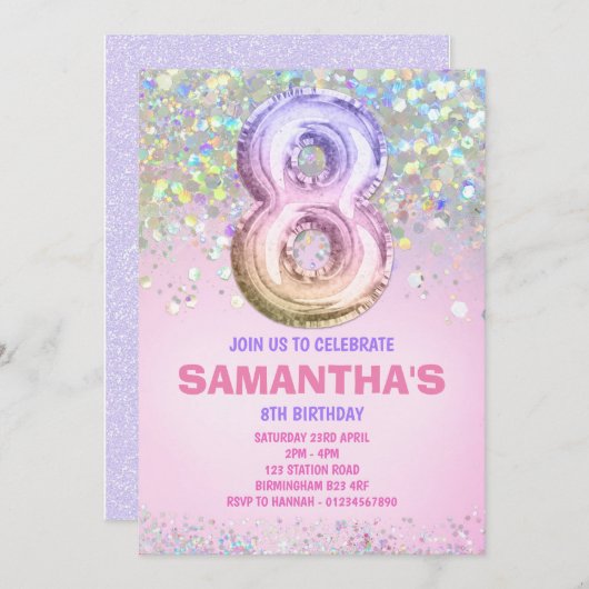 8e verjaardag, uitnodiging van de regenboogjongen (Voorkant / Achterkant)