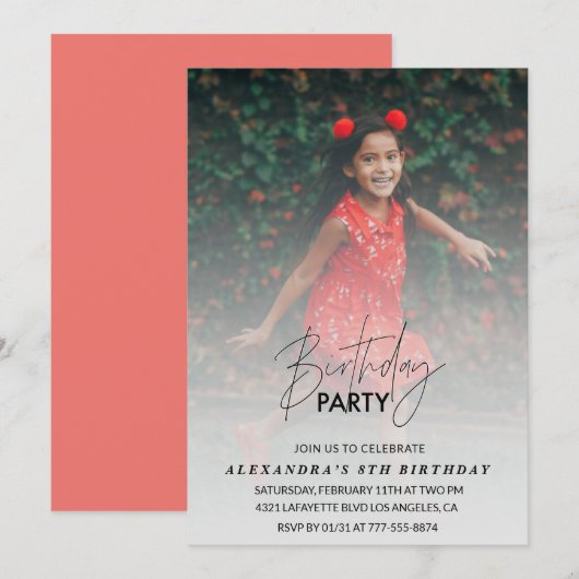 8e verjaardag uitnodiging Verjaardagsfeest Foto Gr (Voorkant / Achterkant)